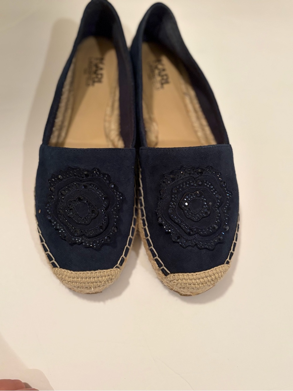 Karl Lagerfeld Navy Beaded Espadrille Flats
